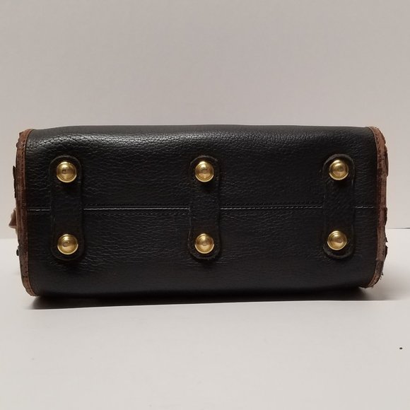 Dooney & Bourke Black & Burnt Cedar Leather Satchel - Vintage - Picture 10 of 16